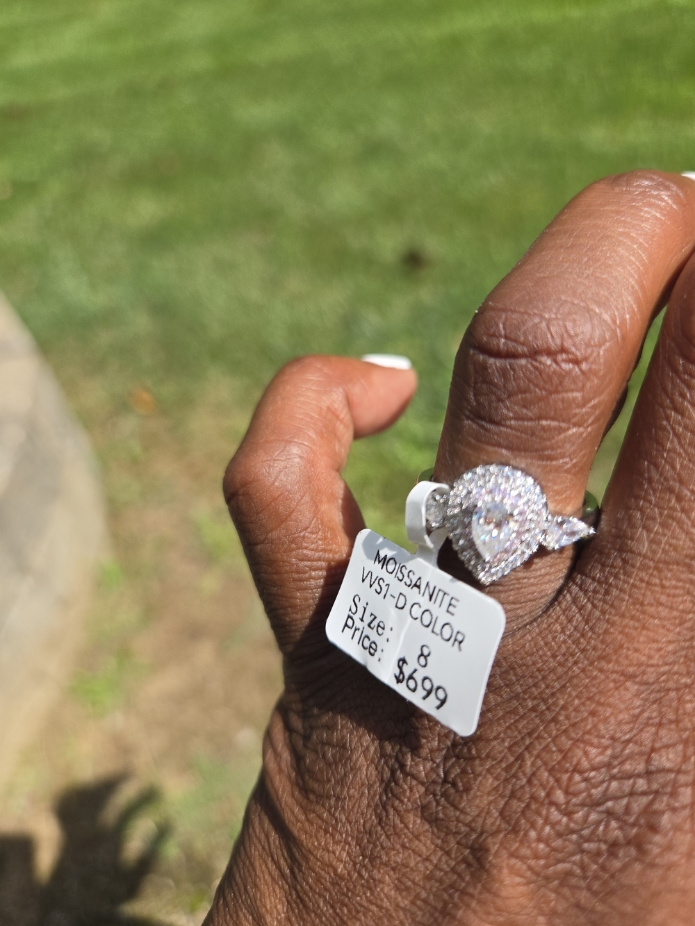 Moissanite Pear Halo Engagement Ring in Silver - Size 8 - Picture 2 of 6